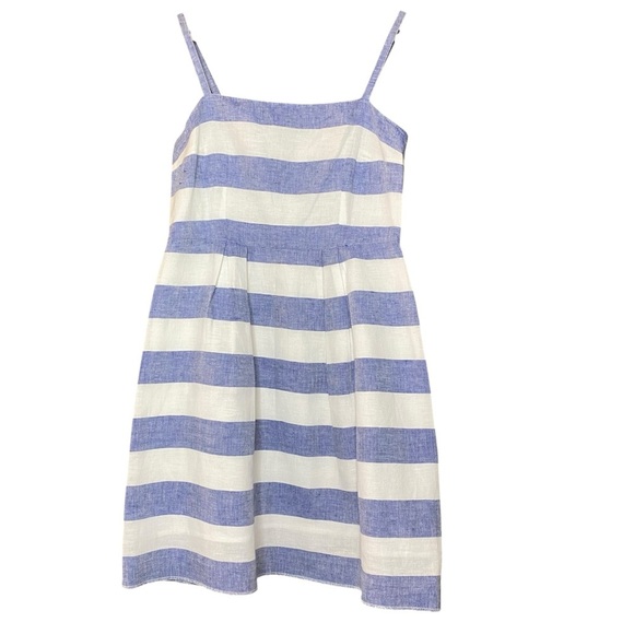 LOFT Linen/cotton Blue Striped fit flare A-line sun-Dress Size 4 - Picture 3 of 10